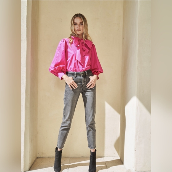 Hunter Bell Farris Silk Tie Neck Blouse Fuschia Size Small - Picture 2 of 8